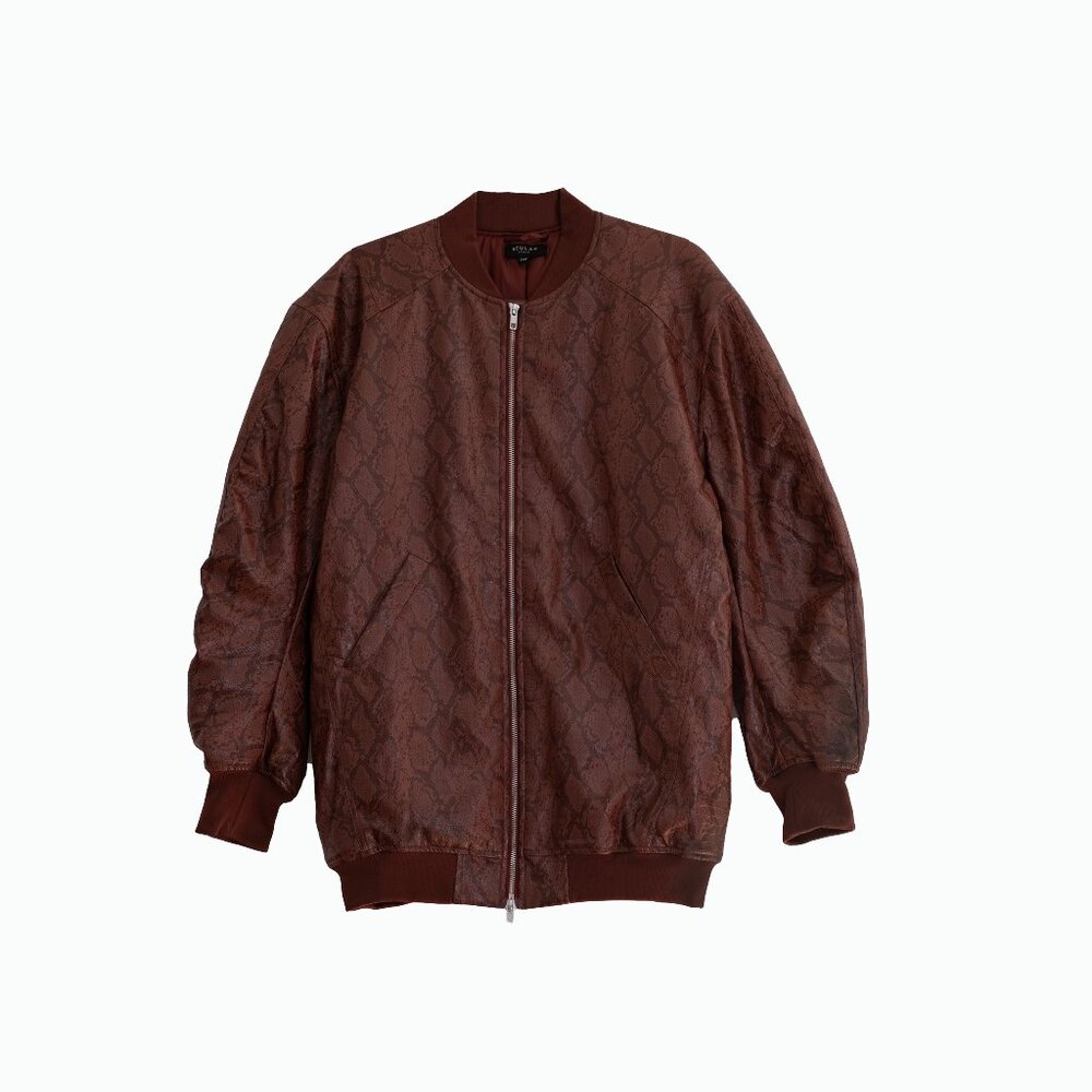 Beulah Snake Print Vegan Leather Bomber Jacket